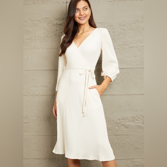 Surplice Flare Ruching Dress - Picture 7 of 11